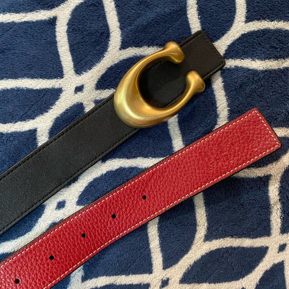 Coach Black and Red Belt with Gold Buckle - Picture 1 of 5
